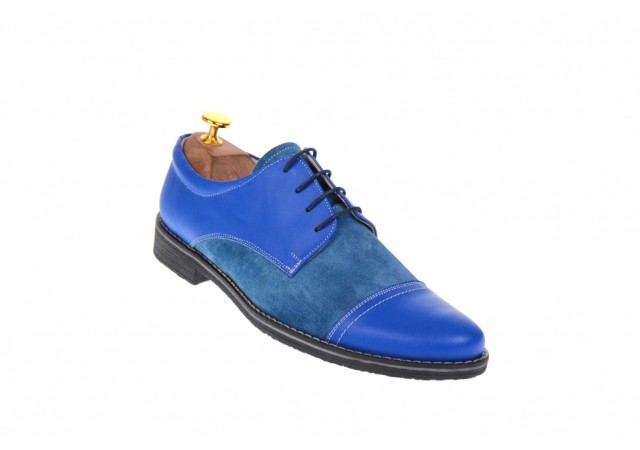 Oferta marimea 42, pantofi barbati casual din piele naturala combinata, culoare albastru - L858AL